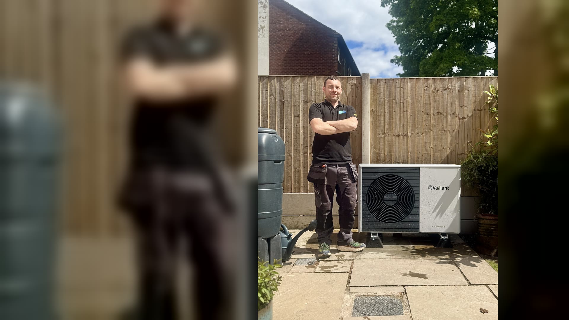 Martyn from My HeatPro beside a Vaillant air source heat pump